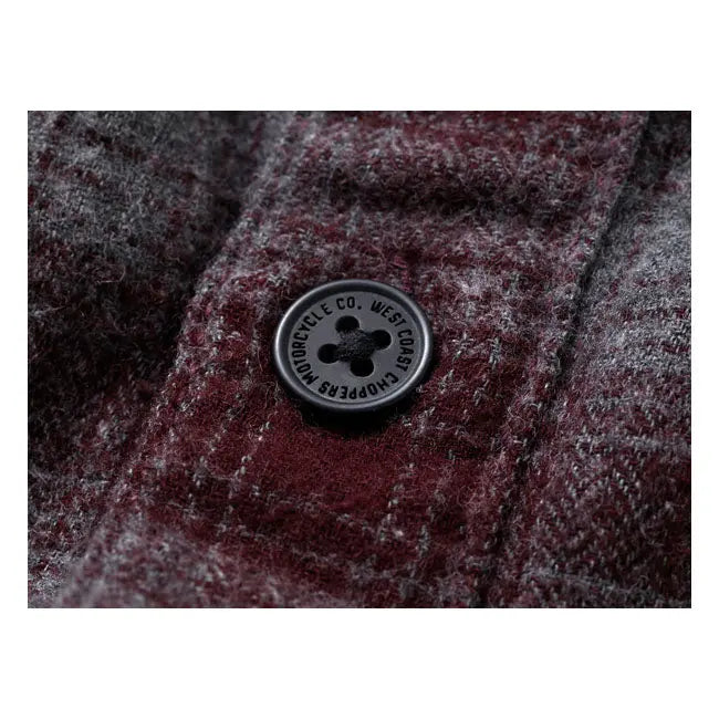 West Coast Choppers Rigid Flannel Shirt Burgundy / Grey  - FREE UK Shipping, FREE 365 Day Returns | Moto Central