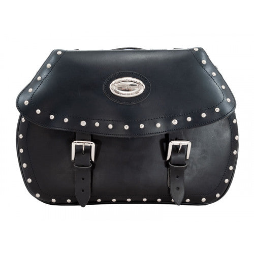 Longride Studded Leather Saddlebags Black - 24 Liters