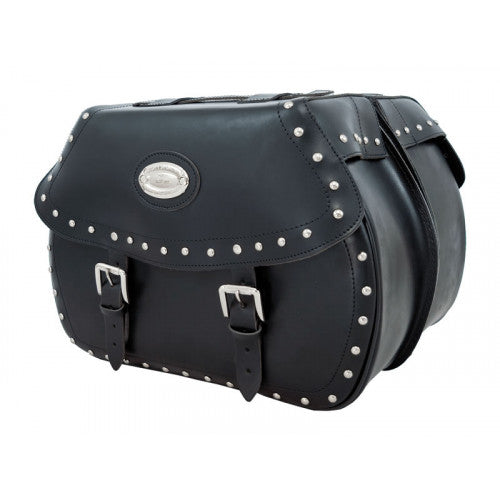 Longride Studded Leather Saddlebags Black - 24 Liters - FREE UK Shipping, FREE 365 Day Returns | Moto Central