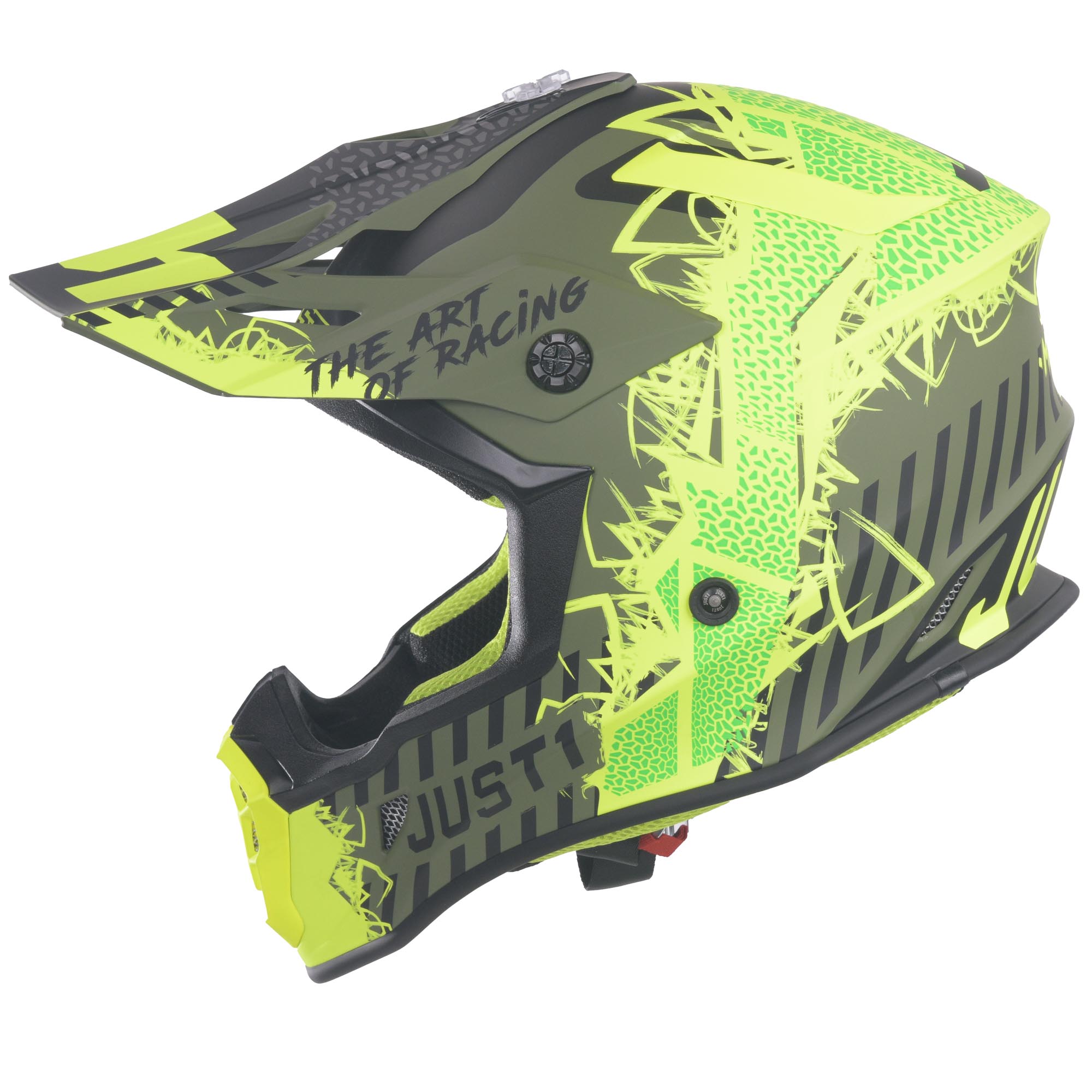 Just1 J38 MX Helmet Mask Fluo Yellow / Black / Matt Army Green - FREE UK Shipping, FREE 365 Day Returns | Moto Central