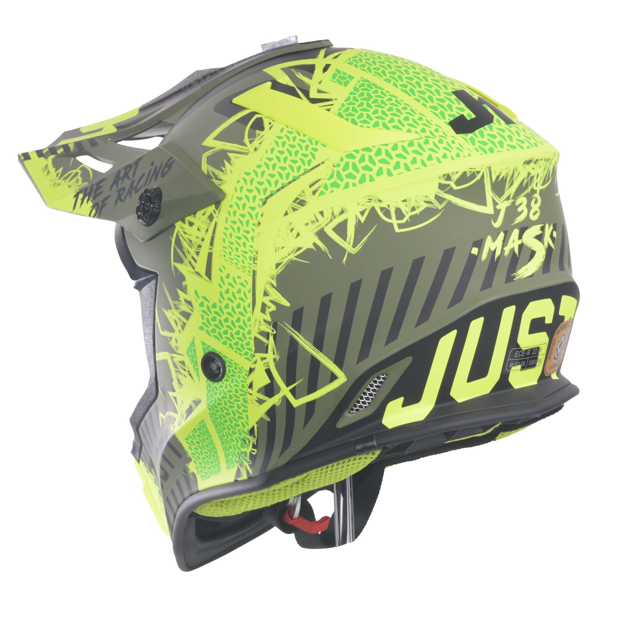 Just1 J38 MX Helmet Mask Fluo Yellow / Black / Matt Army Green - FREE UK Shipping, FREE 365 Day Returns | Moto Central