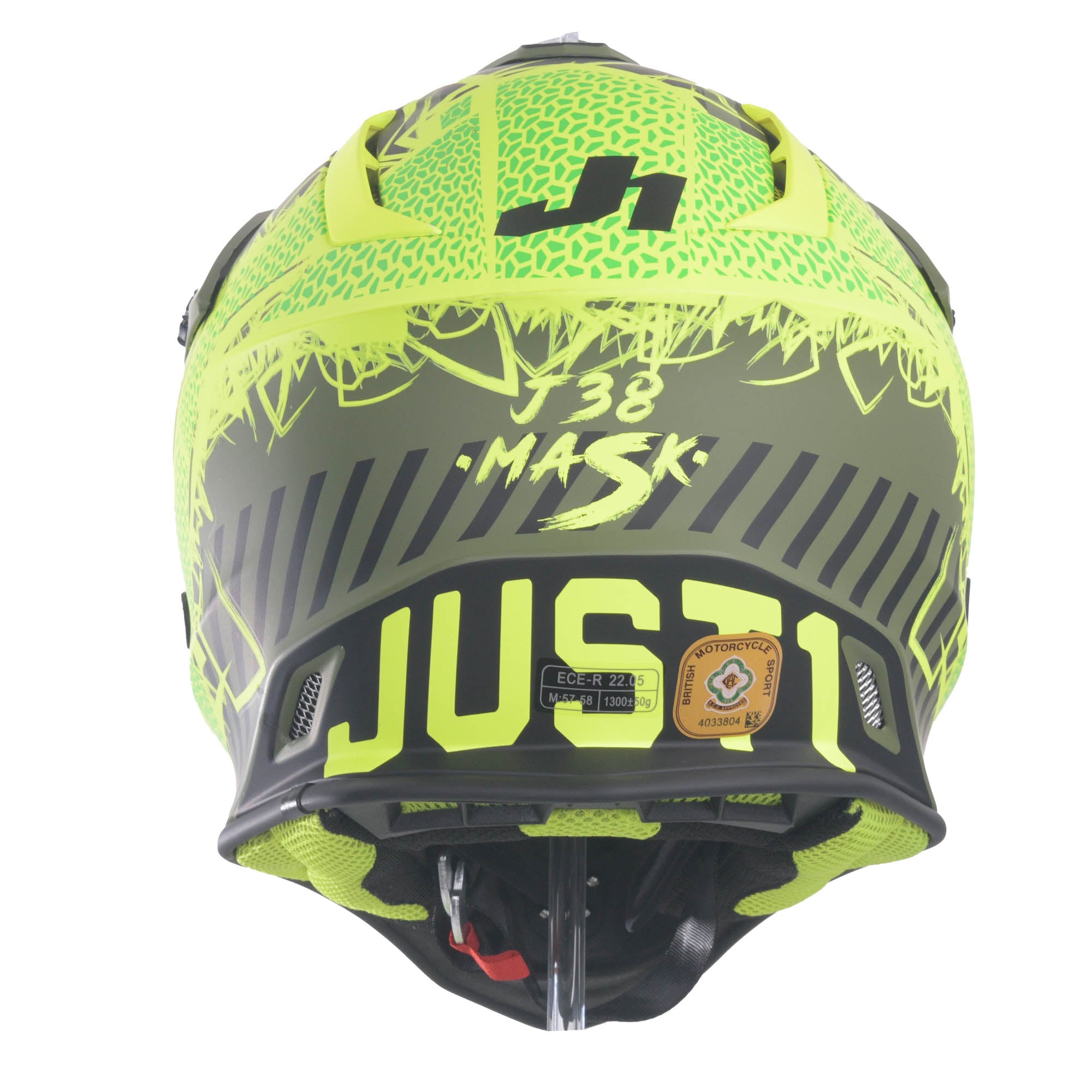 Just1 J38 MX Helmet Mask Fluo Yellow / Black / Matt Army Green - FREE UK Shipping, FREE 365 Day Returns | Moto Central