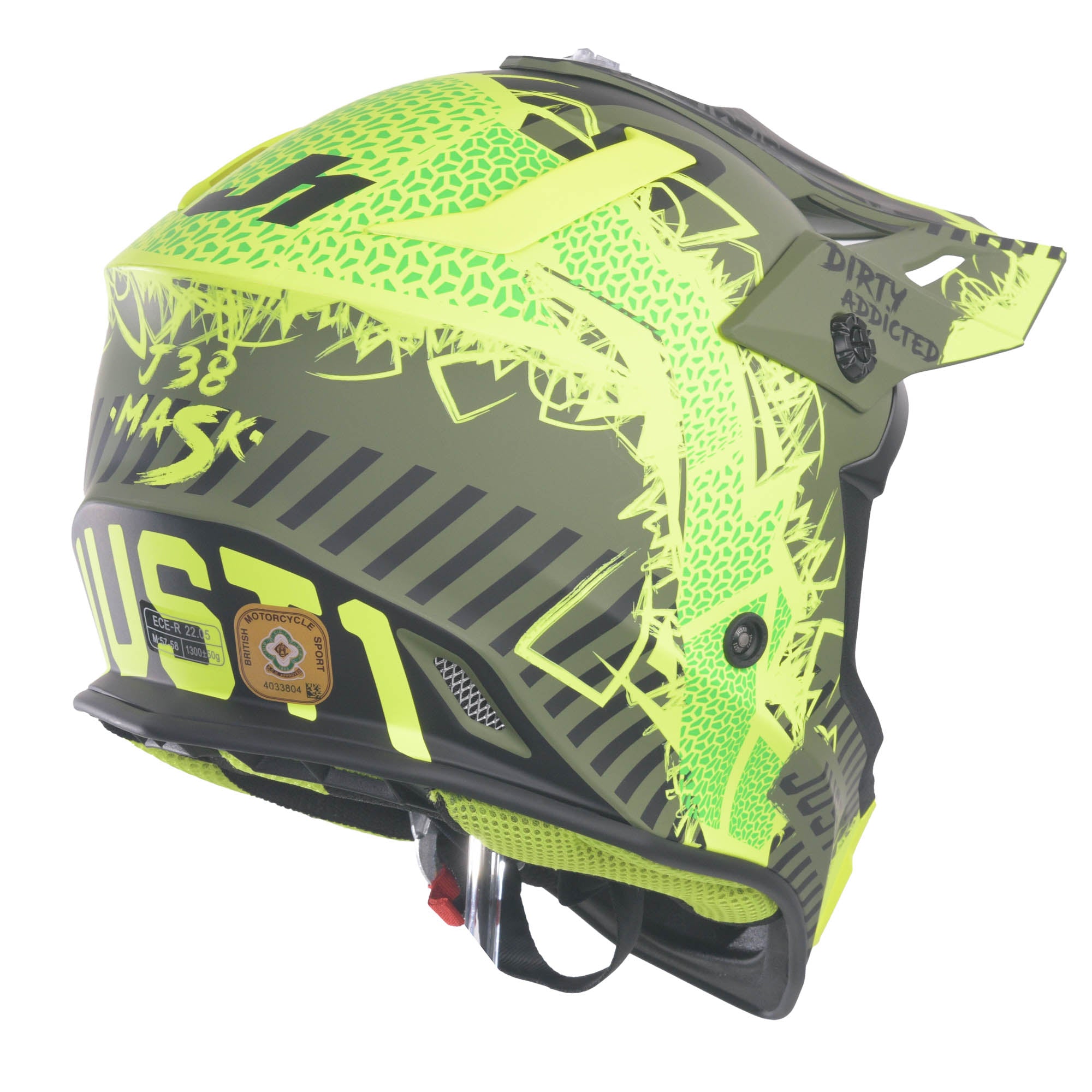 Just1 J38 MX Helmet Mask Fluo Yellow / Black / Matt Army Green - FREE UK Shipping, FREE 365 Day Returns | Moto Central