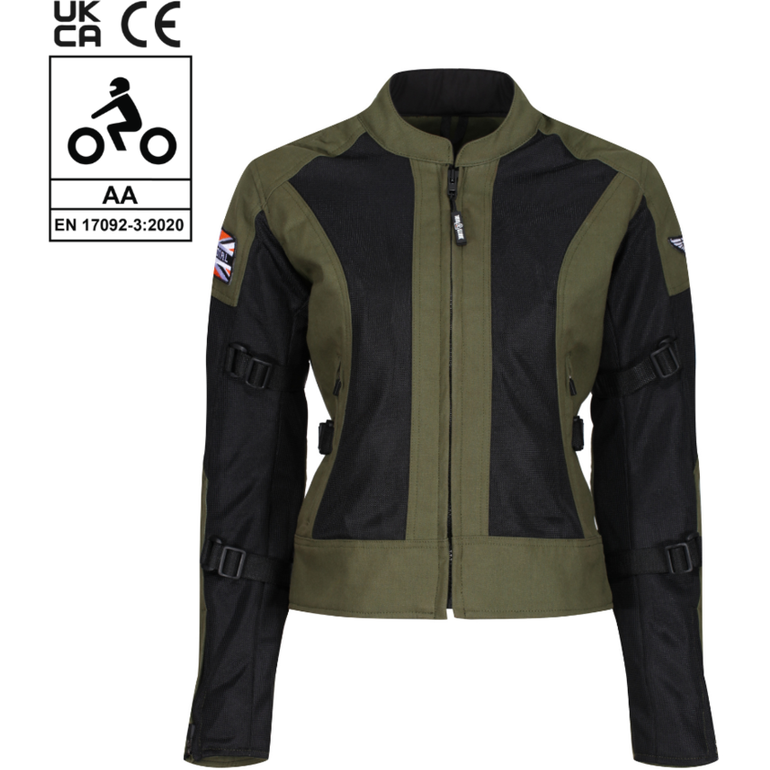 MotoGirl Jodie Summer Ladies Textile Jacket Khaki Green  - FREE UK Shipping, FREE 365 Day Returns | Moto Central