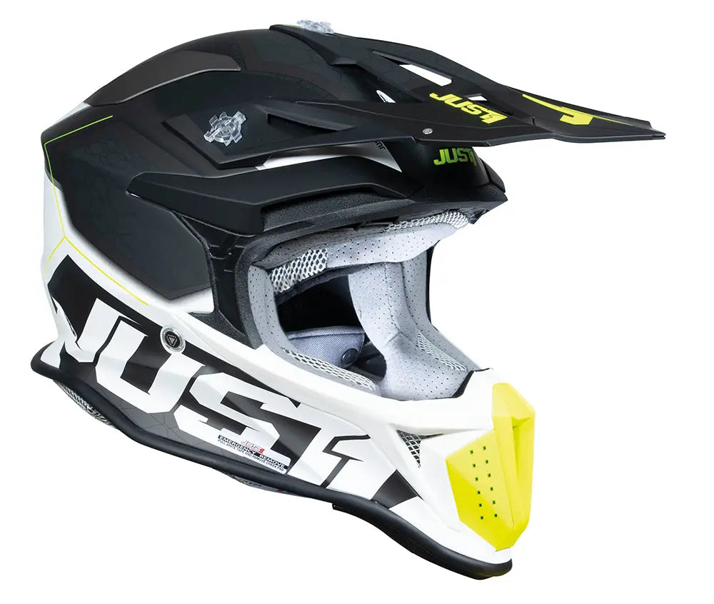 Just1 J18-F Motocross Helmet Hexa Black / Grey / Fluo Yellow / Matt White - FREE UK Shipping, FREE 365 Day Returns | Moto Central