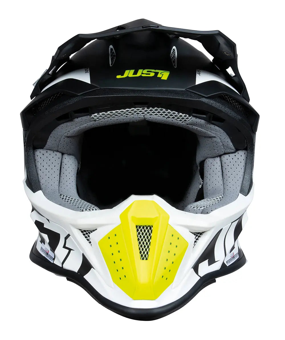 Just1 J18-F Motocross Helmet Hexa Black / Grey / Fluo Yellow / Matt White - FREE UK Shipping, FREE 365 Day Returns | Moto Central