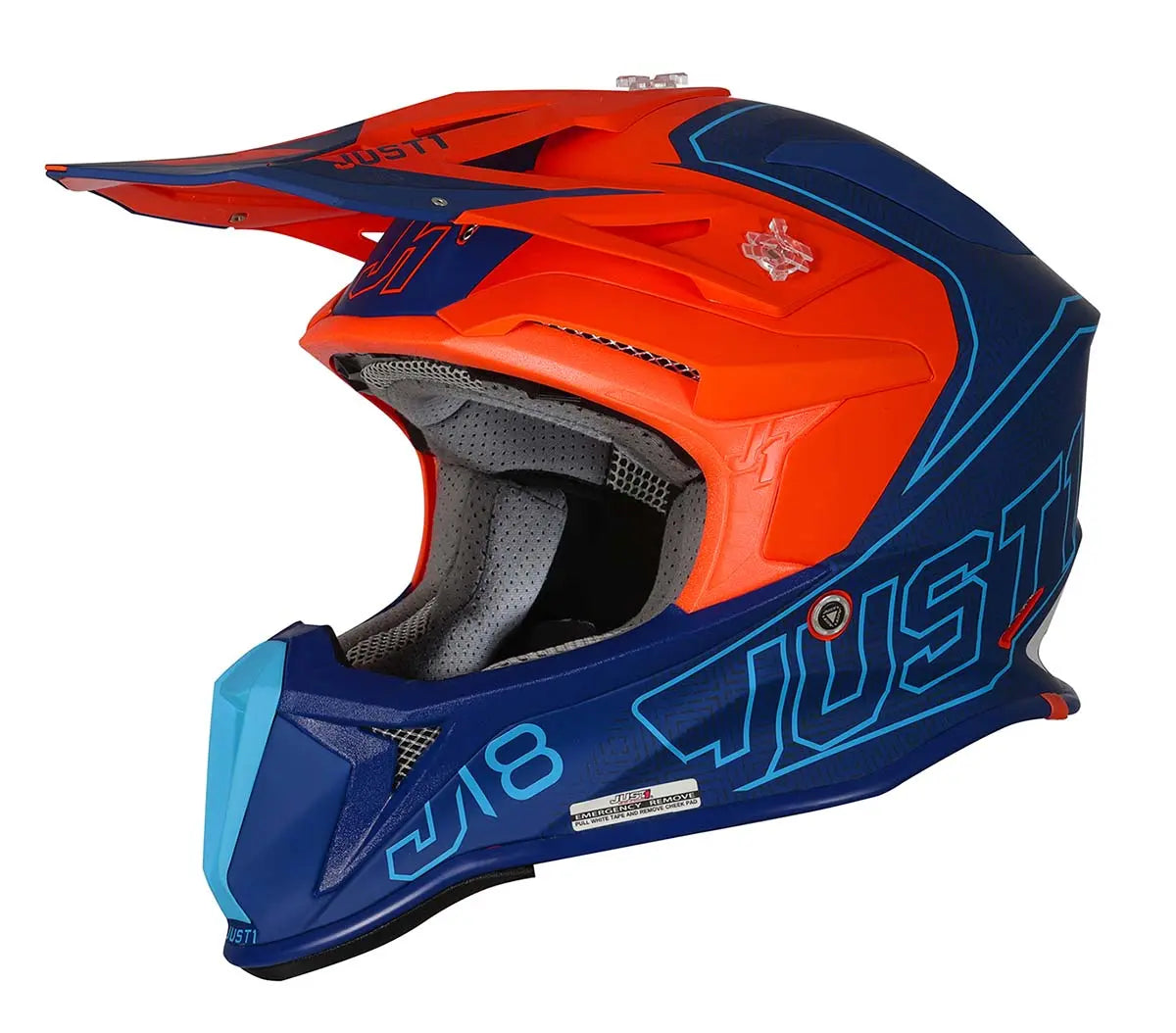 Just1 J18 Motocross Helmet Vertigo Blue / White / Matt Fluo Orange - FREE UK Shipping, FREE 365 Day Returns | Moto Central