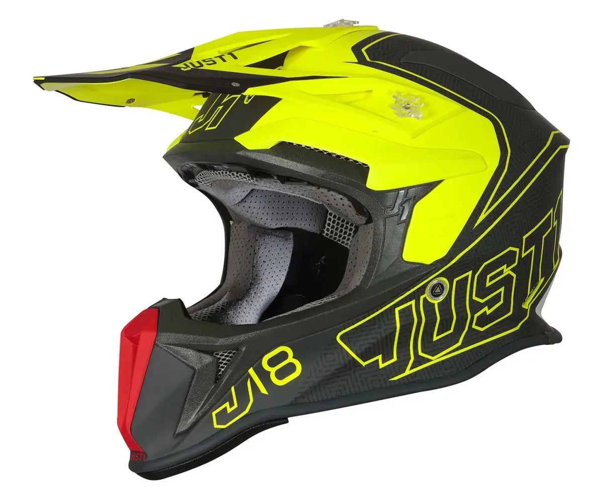 Just1 J18 Motocross Helmet Vertigo Red / Grey / Matt Fluo Yellow - FREE UK Shipping, FREE 365 Day Returns | Moto Central