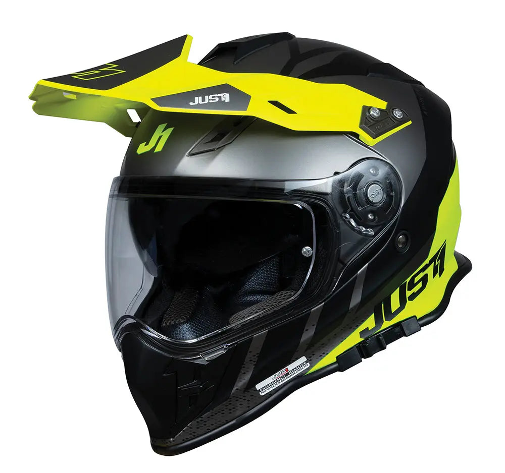 Just1 J34 Pro Adventure Helmet Outerspace Fluo Yellow / Titanium - FREE UK Shipping, FREE 365 Day Returns | Moto Central