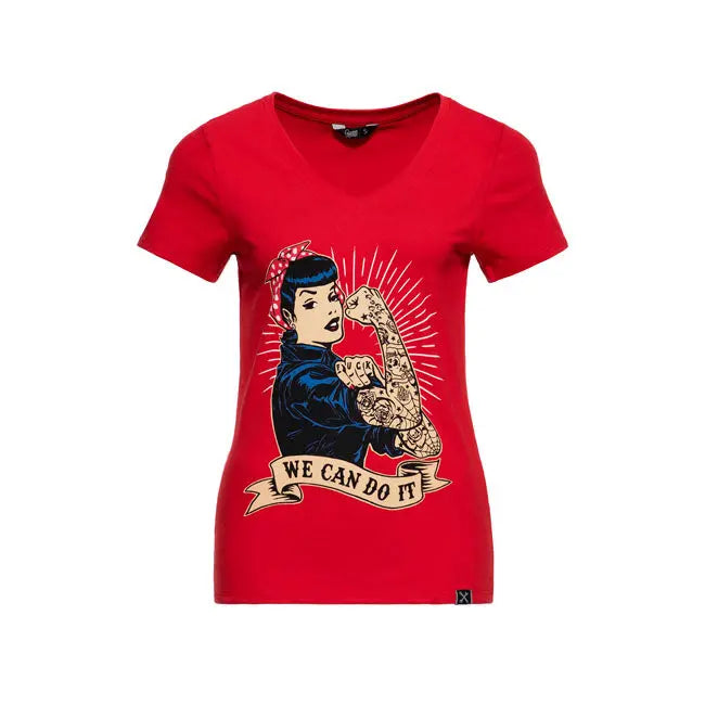 King Kerosin Queen Kerosin We Can Do It Ladies T-Shirt Red  - FREE UK Shipping, FREE 365 Day Returns | Moto Central