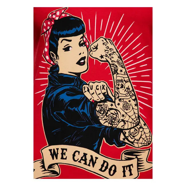 King Kerosin Queen Kerosin We Can Do It Ladies T-Shirt Red  - FREE UK Shipping, FREE 365 Day Returns | Moto Central