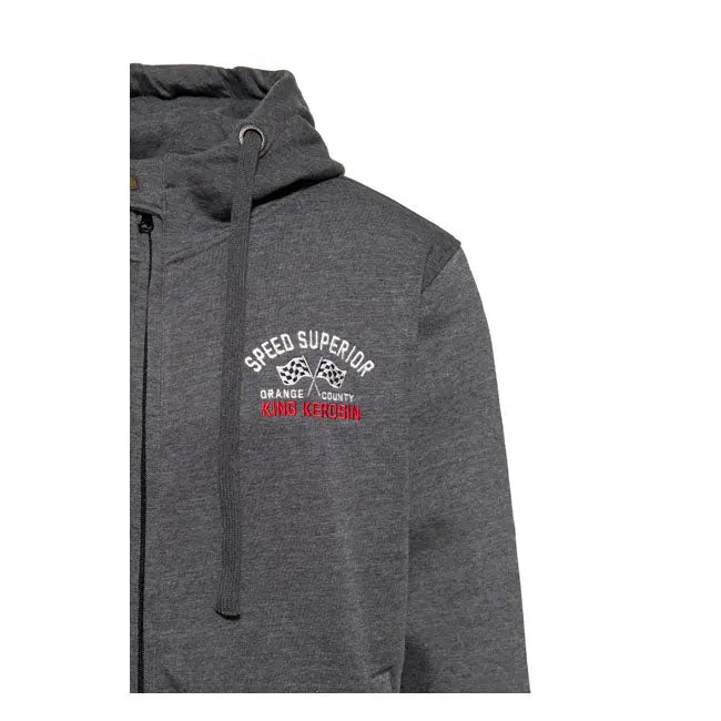 King Kerosin Speed King Zip Hoodie Steel Grey  - FREE UK Shipping, FREE 365 Day Returns | Moto Central