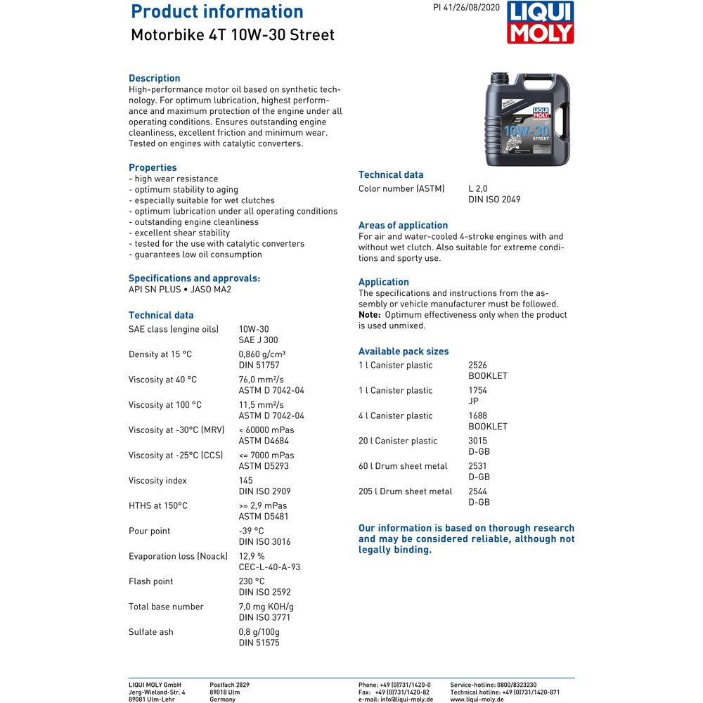 Liqui Moly 4 Stroke Semi Synthetic Street 10W-30 Oil