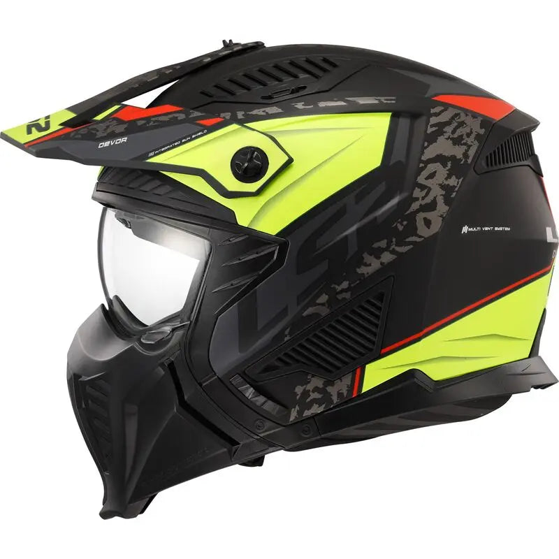 LS2 OF606 Drifter ECE 22.06 Open Face Helmet Devor Matt Black / Hi-Viz Yellow - FREE UK Shipping, FREE 365 Day Returns | Moto Central