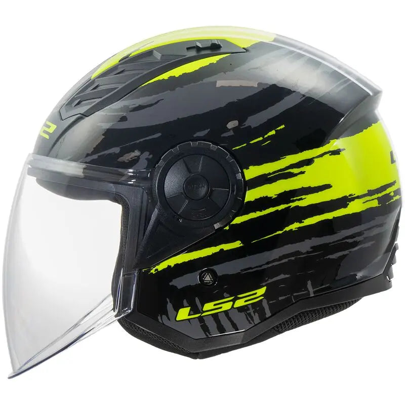 LS2 OF616 Airflow 2 ECE 22.06 Open Face Helmet Brush Black / Hi-Viz Yellow - FREE UK Shipping, FREE 365 Day Returns | Moto Central