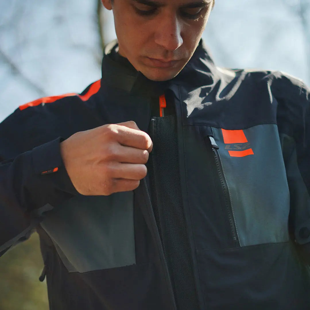 LS2 Titanium Textile Jacket Blue / Hi-Viz Orange - FREE UK Shipping, FREE 365 Day Returns | Moto Central