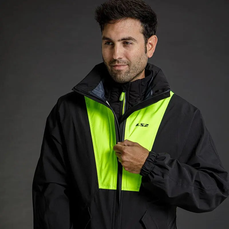 LS2 X-Rain Over Jacket Black / Hi-Viz Yellow - FREE UK Shipping, FREE 365 Day Returns | Moto Central