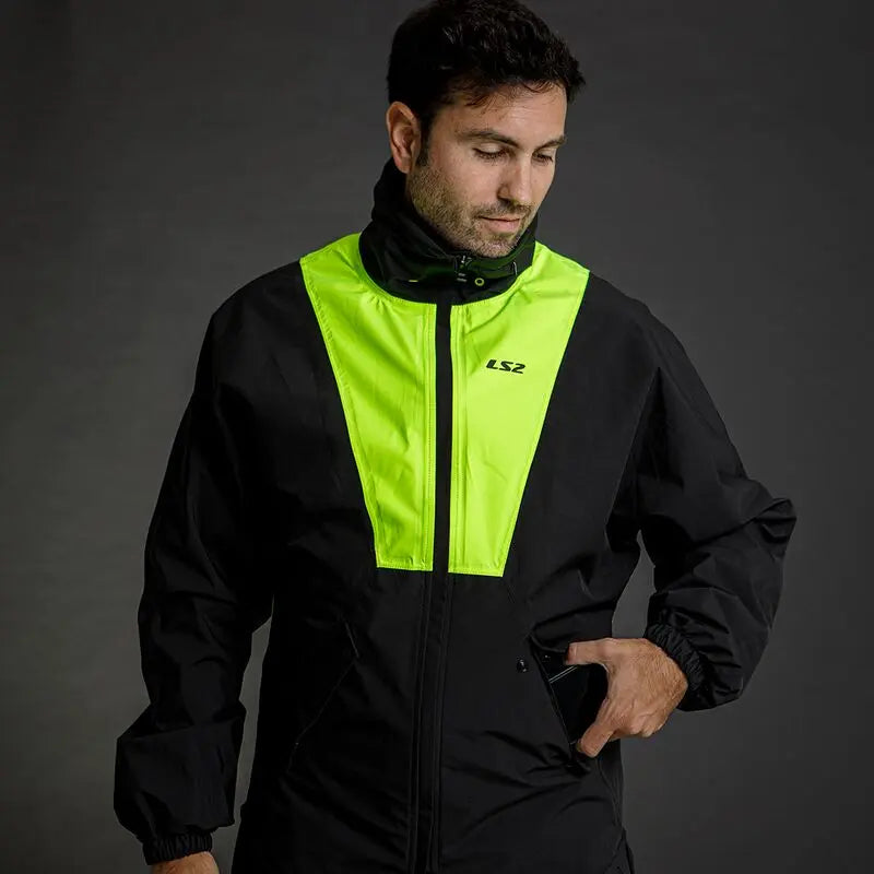 LS2 X-Rain Over Jacket Black / Hi-Viz Yellow - FREE UK Shipping, FREE 365 Day Returns | Moto Central