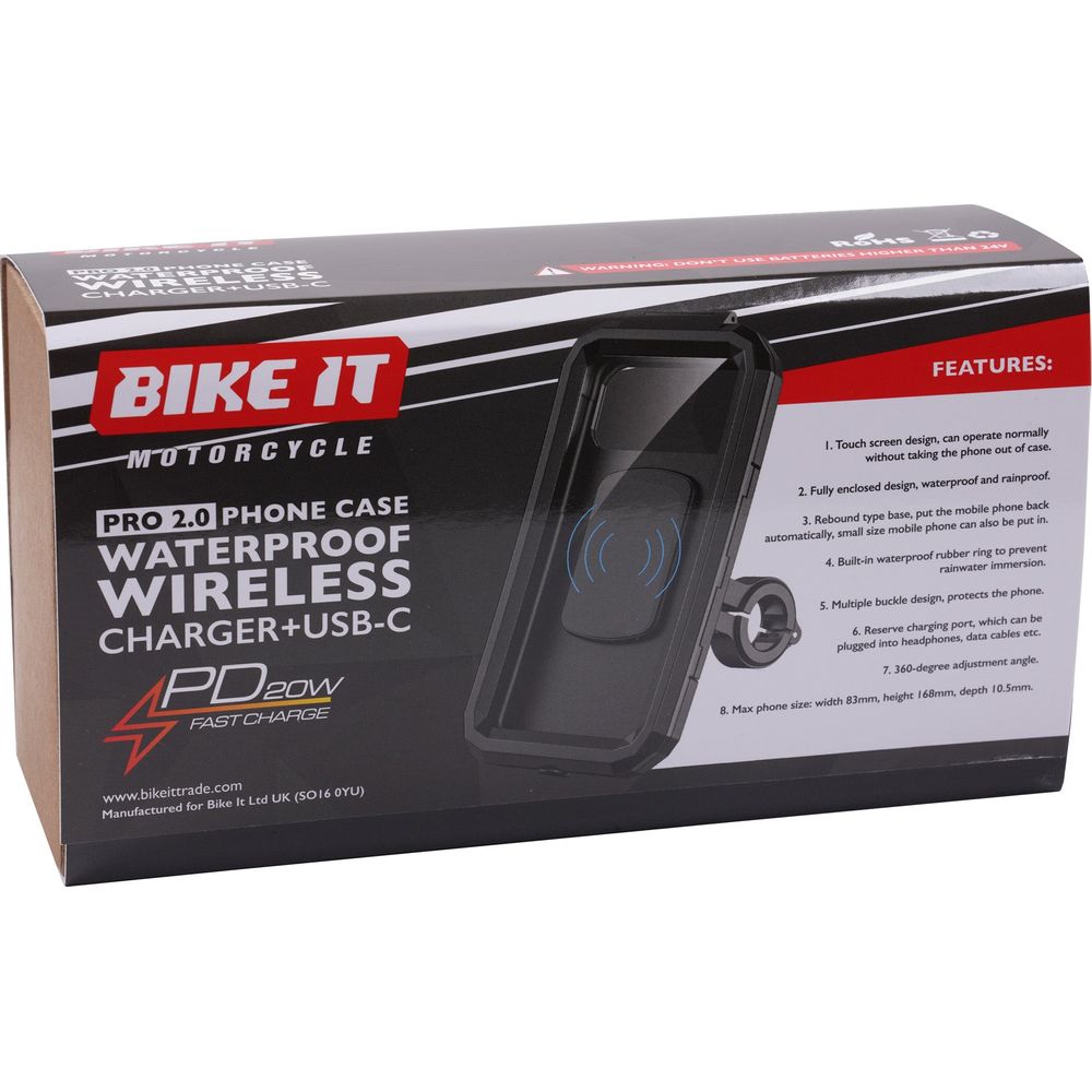 Bike It Pro2 Wireless Phone Charger Waterproof With USB-C - FREE UK Shipping, FREE 365 Day Returns | Moto Central