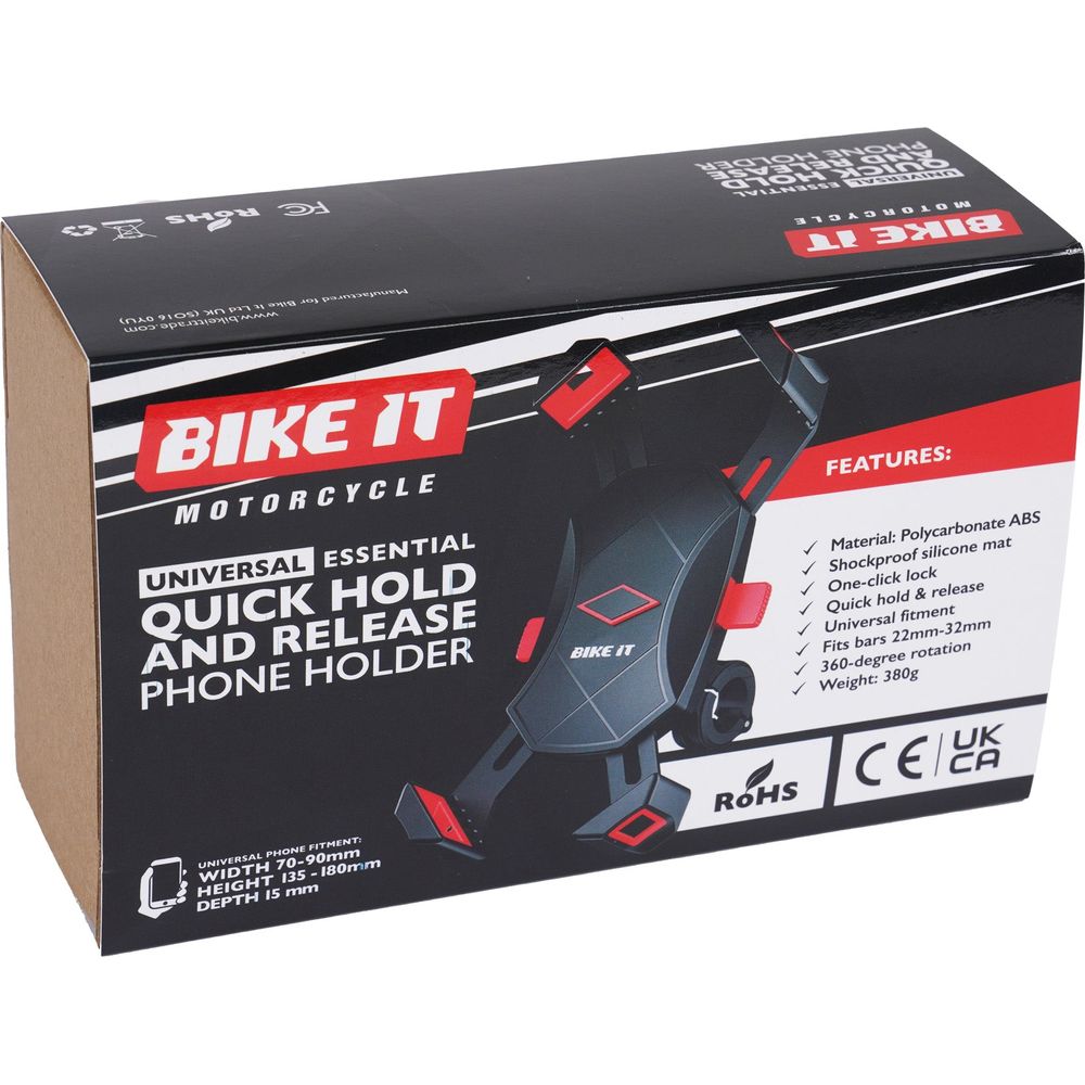 Bike It Universal Essential Quick Hold And Release Phone Holder - FREE UK Shipping, FREE 365 Day Returns | Moto Central