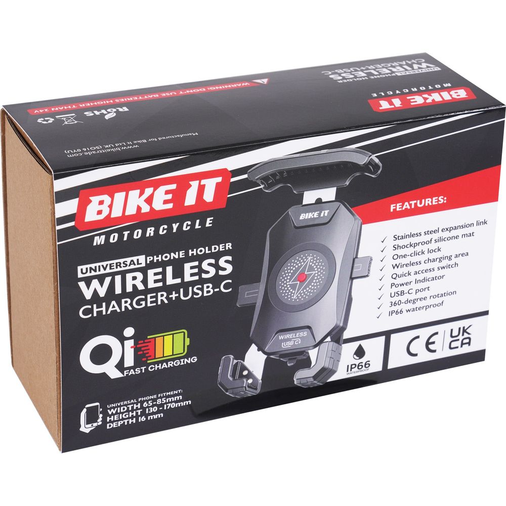 Bike It Universal Phone Holder Wireless Qi Charger + USB-C  - FREE UK Delivery - Moto Central