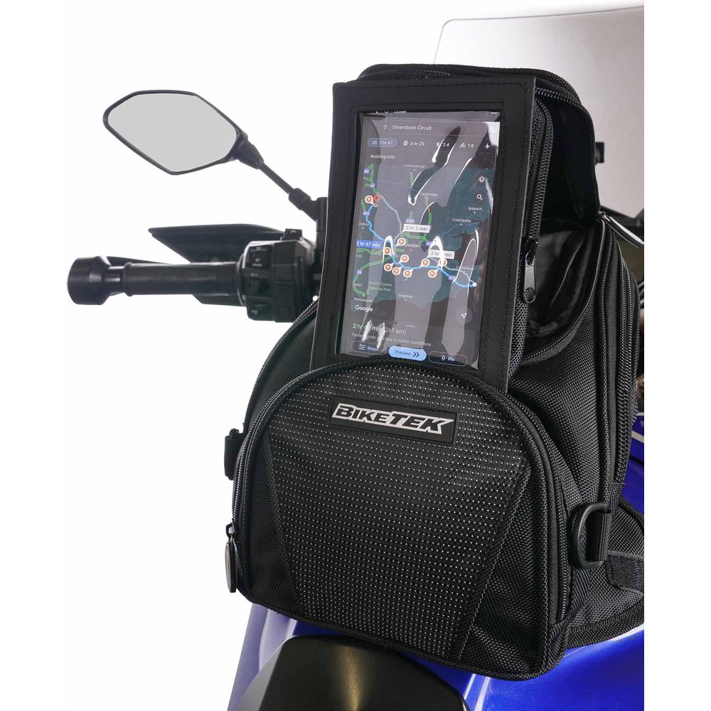 BikeTek Midi Magnetic Tank Bag With Flip Out Phone Pouch Black  - FREE UK Shipping, FREE 365 Day Returns | Moto Central