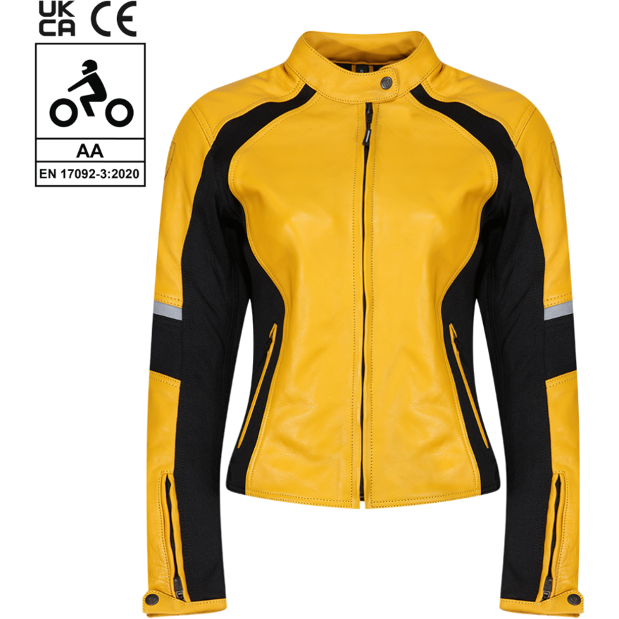 MotoGirl Fiona Ladies Leather Jacket Yellow - FREE UK Shipping, FREE 365 Day Returns | Moto Central