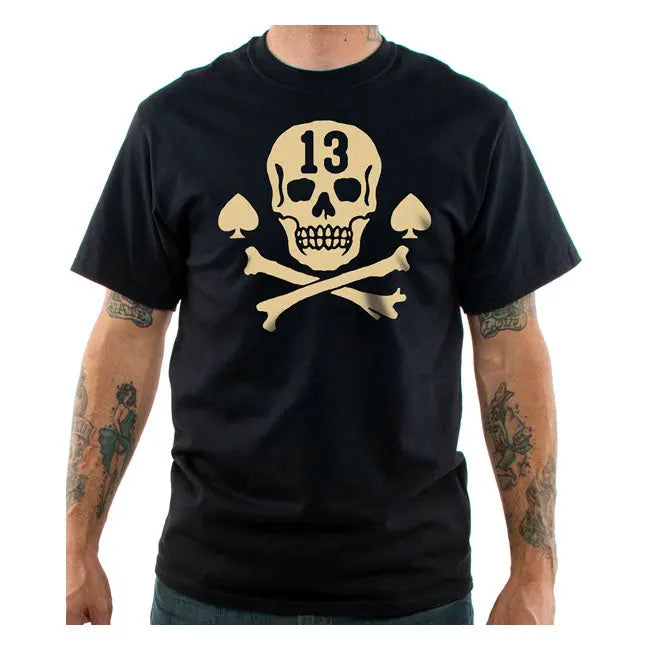 Lucky 13 Pirate Skull T-Shirt Black  - FREE UK Shipping, FREE 365 Day Returns | Moto Central