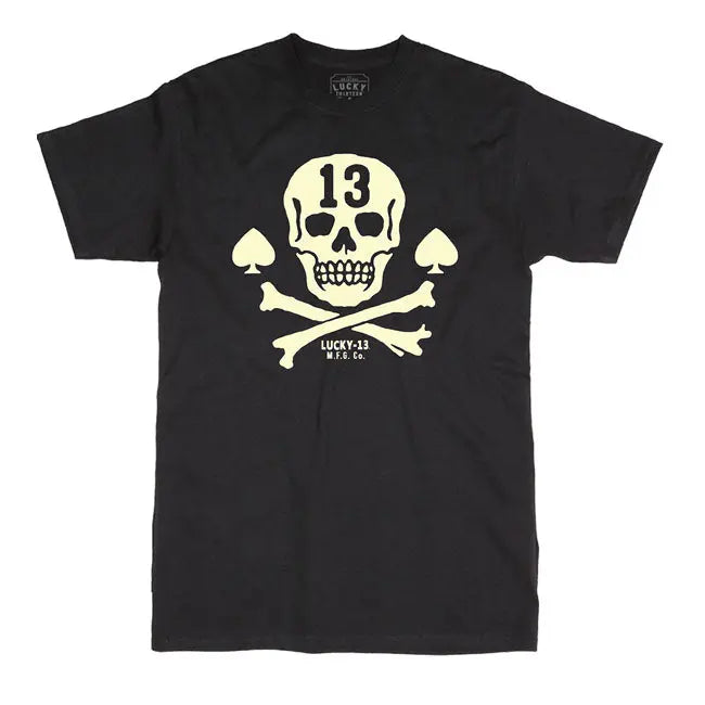 Lucky 13 Pirate Skull T-Shirt Black  - FREE UK Shipping, FREE 365 Day Returns | Moto Central