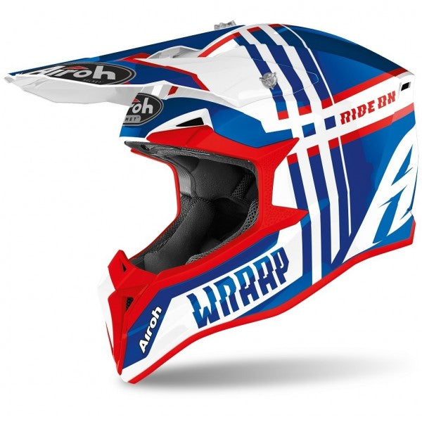 Airoh Wraap Broken Motocross Helmet Gloss Blue / Red