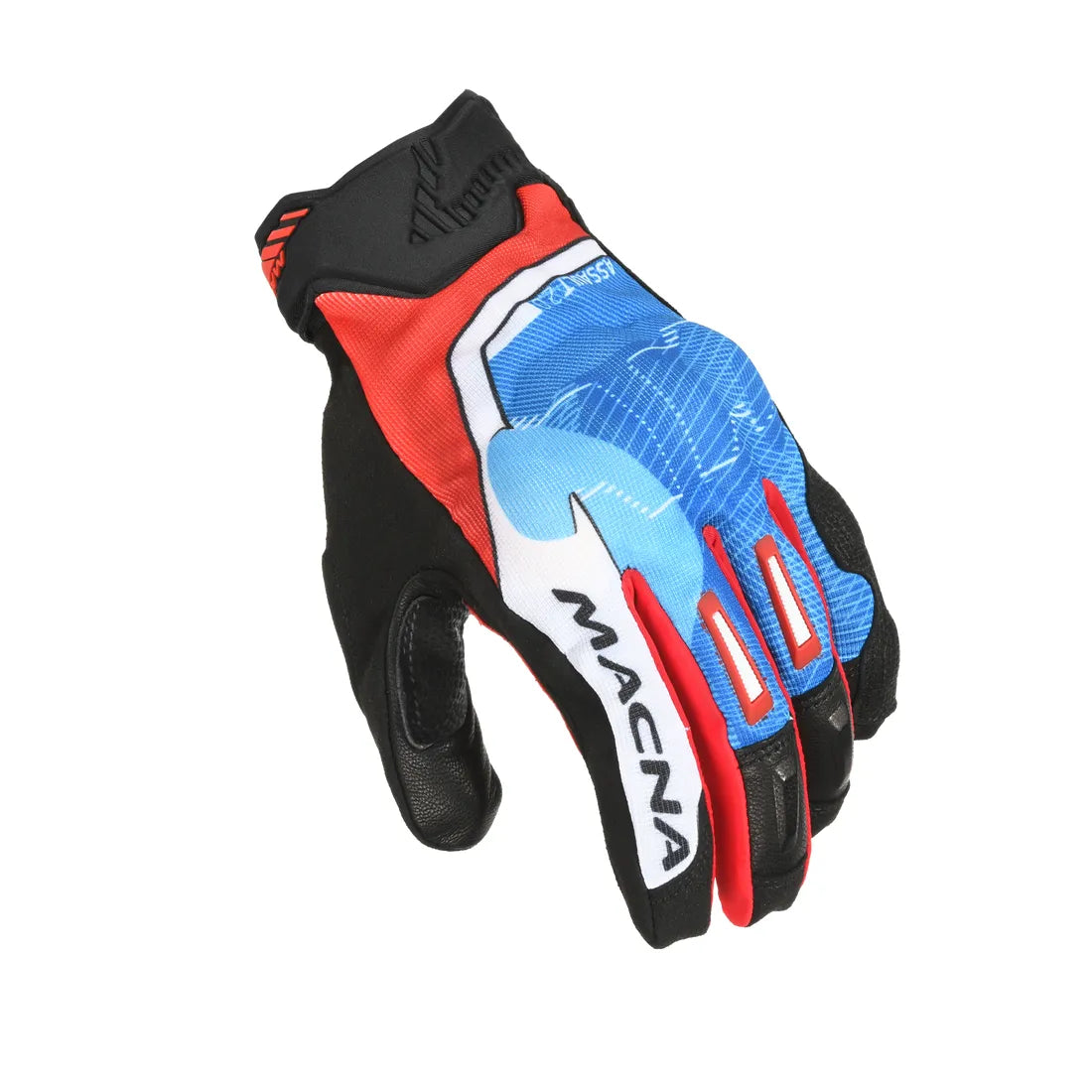 Macna Assault 2.0 Short Textile Gloves Red / White / Blue - FREE UK Shipping, FREE 365 Day Returns | Moto Central