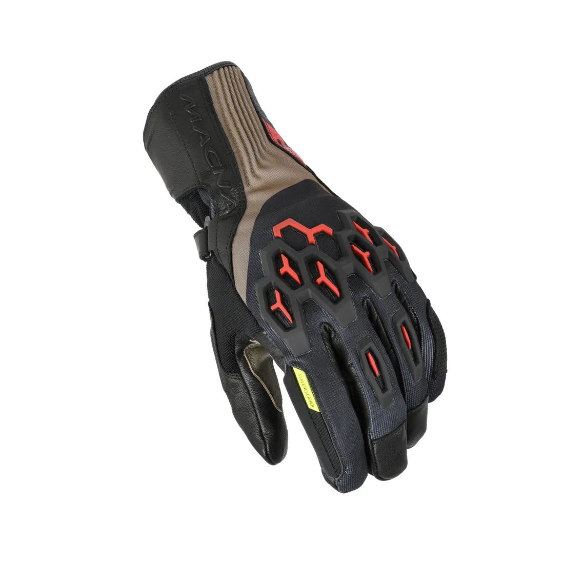 Macna Brawler RTX Textile Gloves Taupe / Red / Black - FREE UK Shipping, FREE 365 Day Returns | Moto Central