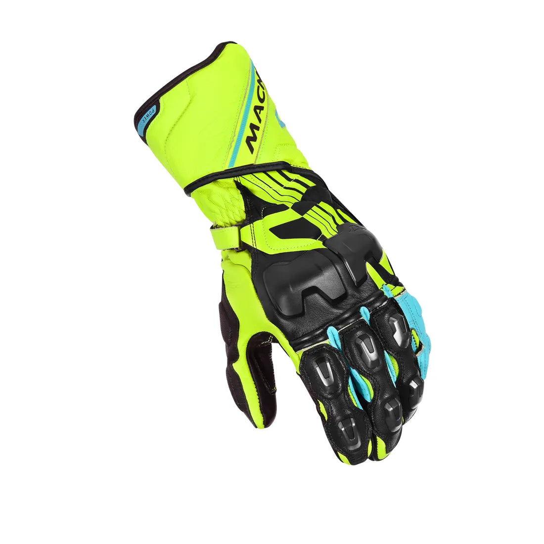 Macna Powertrack Leather Gloves Fluo Yellow / Black / Blue