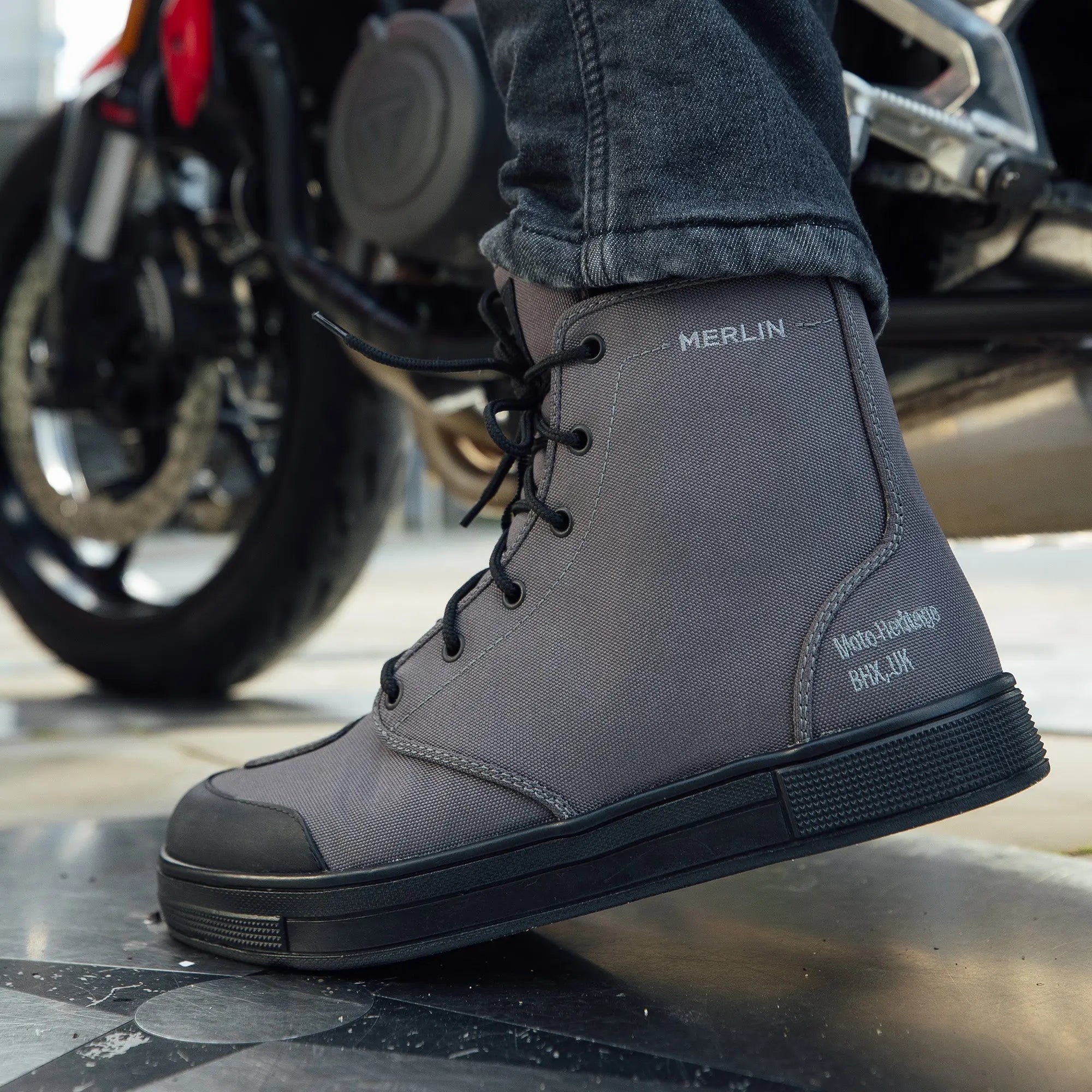 Merlin Knots D3O Canvas Boots Grey FREE UK Delivery, FREE 365 Day Returns | Moto Central