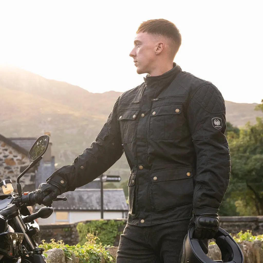 Merlin Yoxall 2 Waxed Cotton Jacket Black FREE UK Delivery, FREE 365 Day Returns | Moto Central