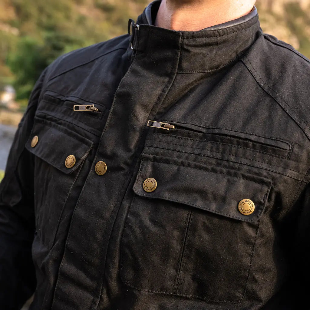 Merlin Yoxall 2 Waxed Cotton Jacket Black FREE UK Delivery, FREE 365 Day Returns | Moto Central