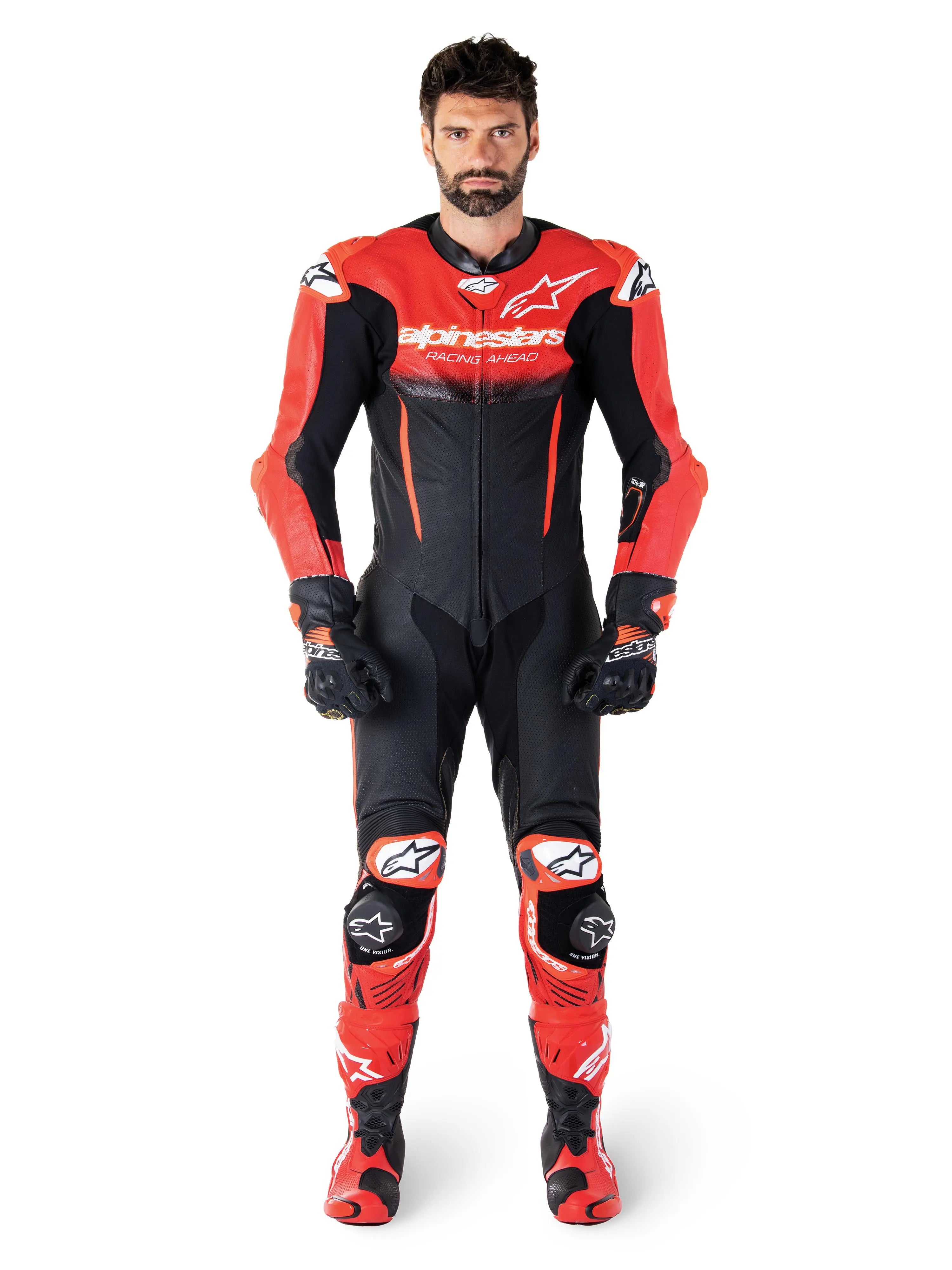 Alpinestars GP-R7 One Piece Leather Suit Black / Mid Red  - FREE UK Shipping, FREE 365 Day Returns | Moto Central