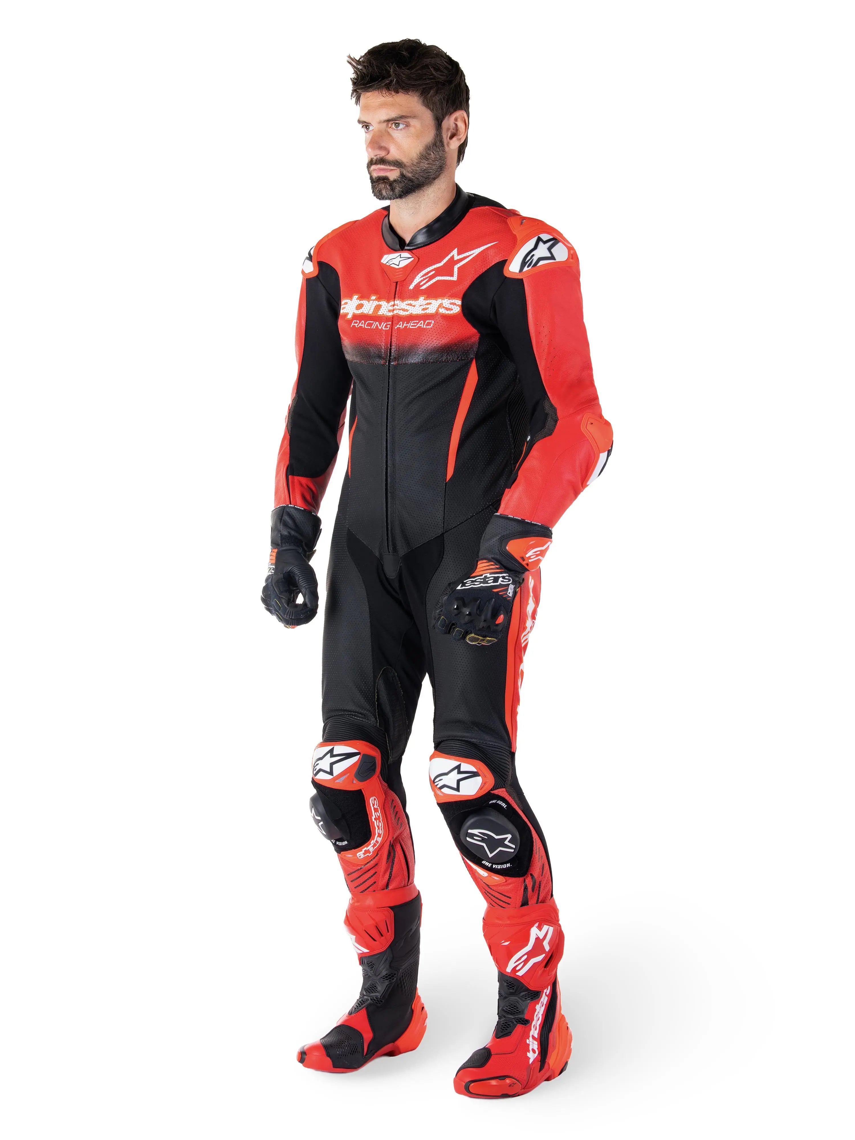 Alpinestars GP-R7 One Piece Leather Suit Black / Mid Red  - FREE UK Shipping, FREE 365 Day Returns | Moto Central