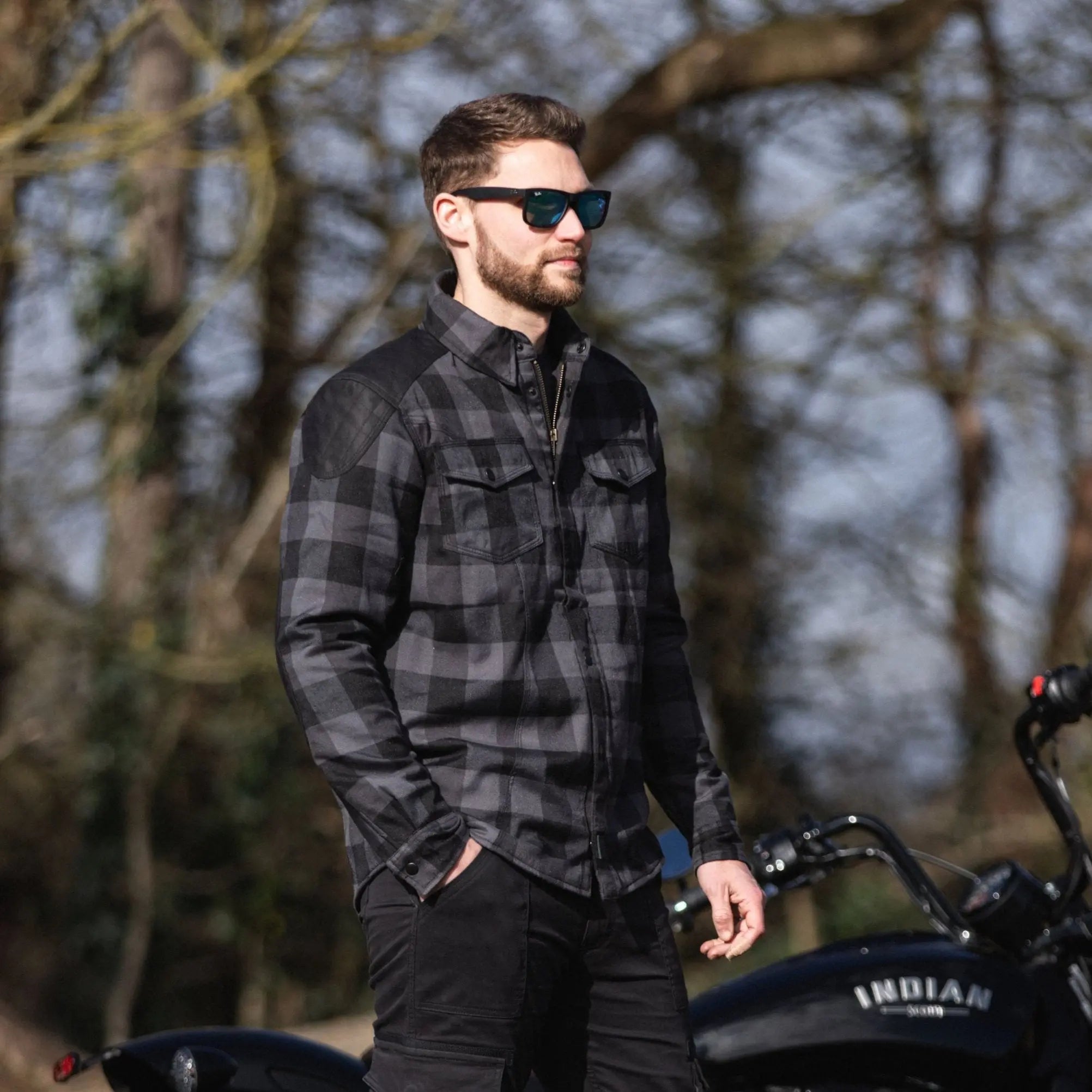 MotoBull Woody Flannel Textile Jacket Grey  - FREE UK Shipping, FREE 365 Day Returns | Moto Central