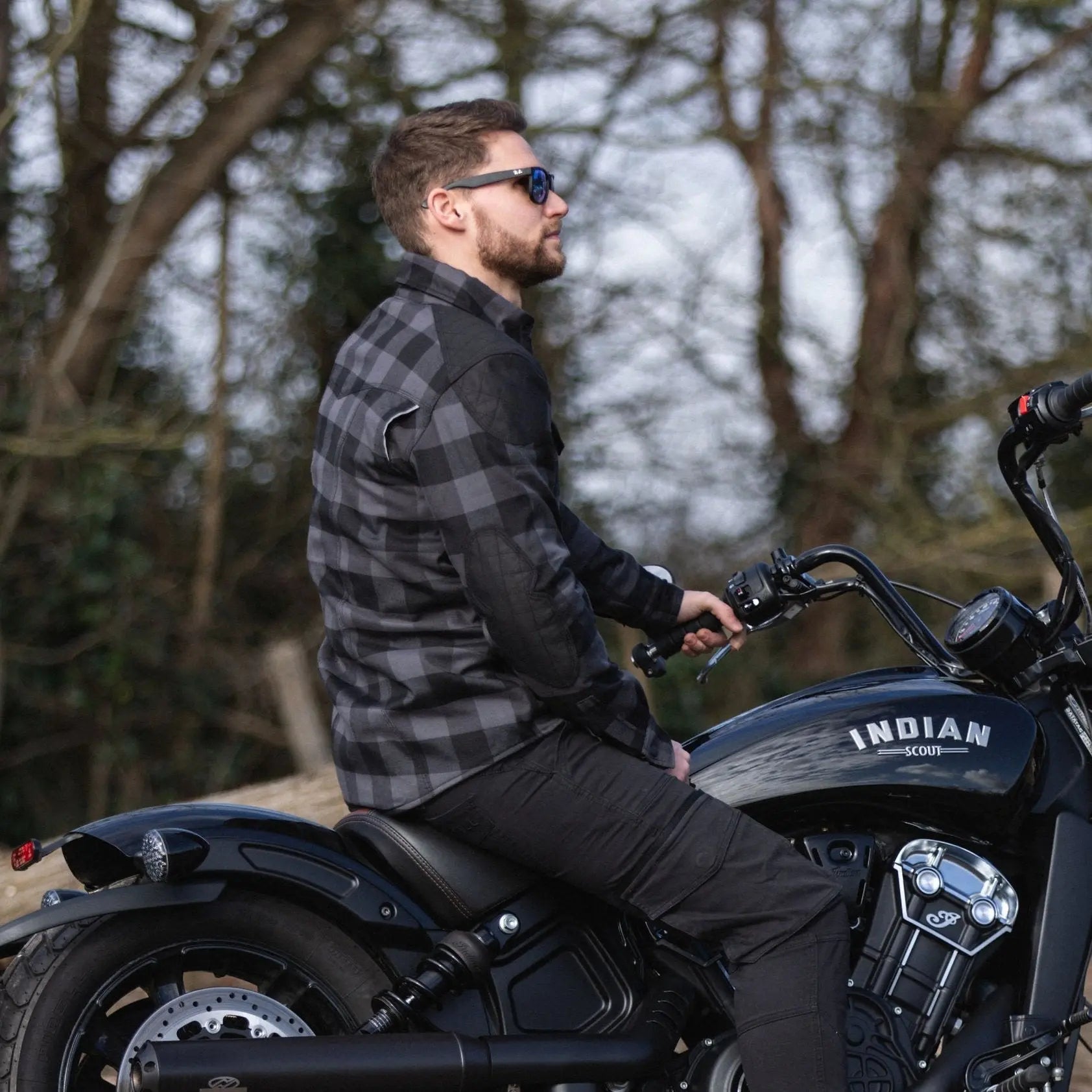 MotoBull Woody Flannel Textile Jacket Grey  - FREE UK Shipping, FREE 365 Day Returns | Moto Central