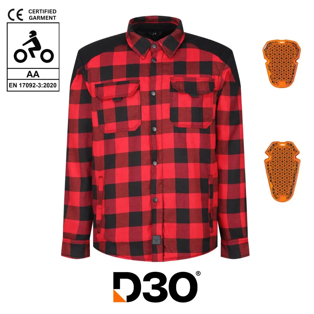 MotoBull Woody Flannel Textile Jacket Red  - FREE UK Shipping, FREE 365 Day Returns | Moto Central