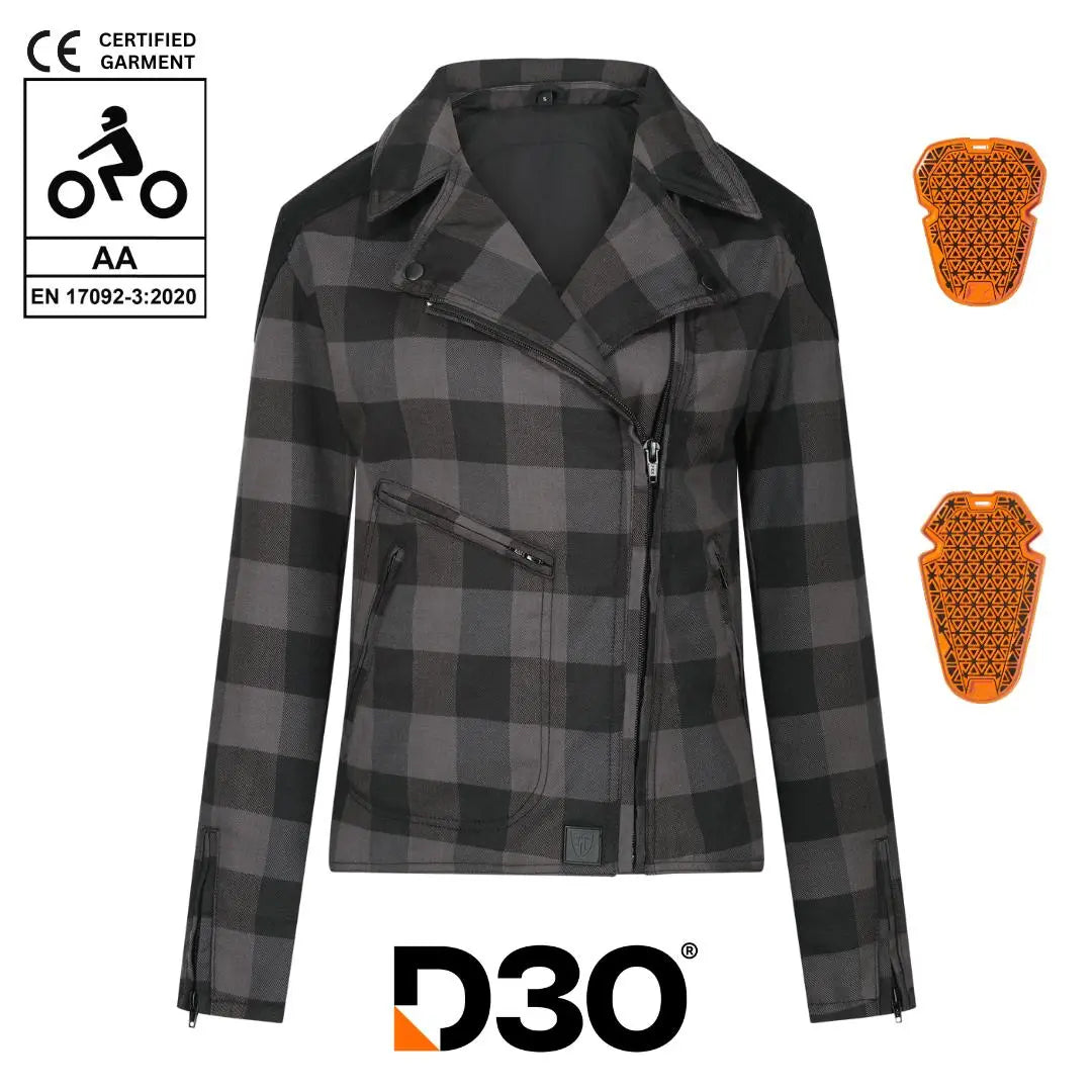 MotoGirl Jessie Flannel Ladies Textile Jacket Grey  - FREE UK Shipping, FREE 365 Day Returns | Moto Central