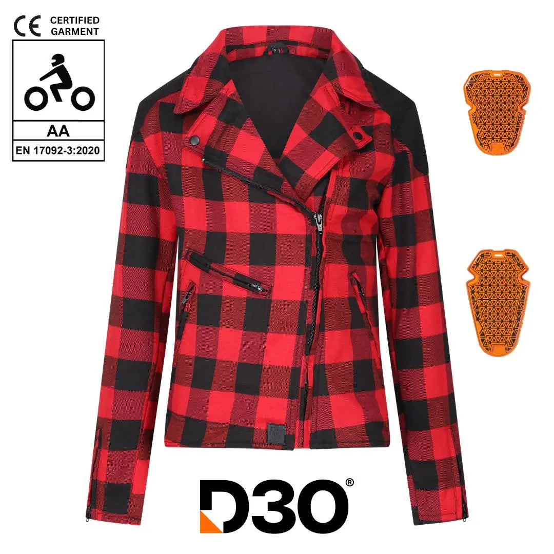 MotoGirl Jessie Flannel Ladies Textile Jacket Red  - FREE UK Shipping, FREE 365 Day Returns | Moto Central