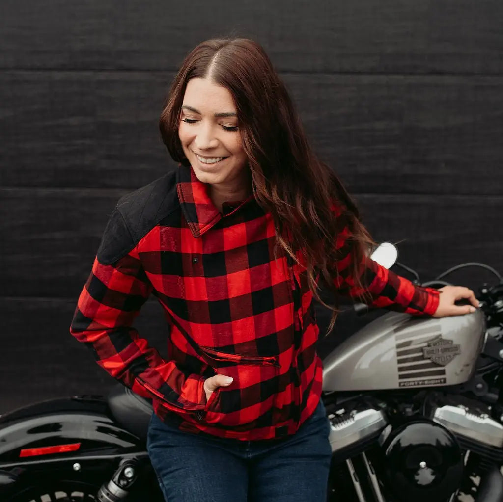 MotoGirl Jessie Flannel Ladies Textile Jacket Red  - FREE UK Shipping, FREE 365 Day Returns | Moto Central