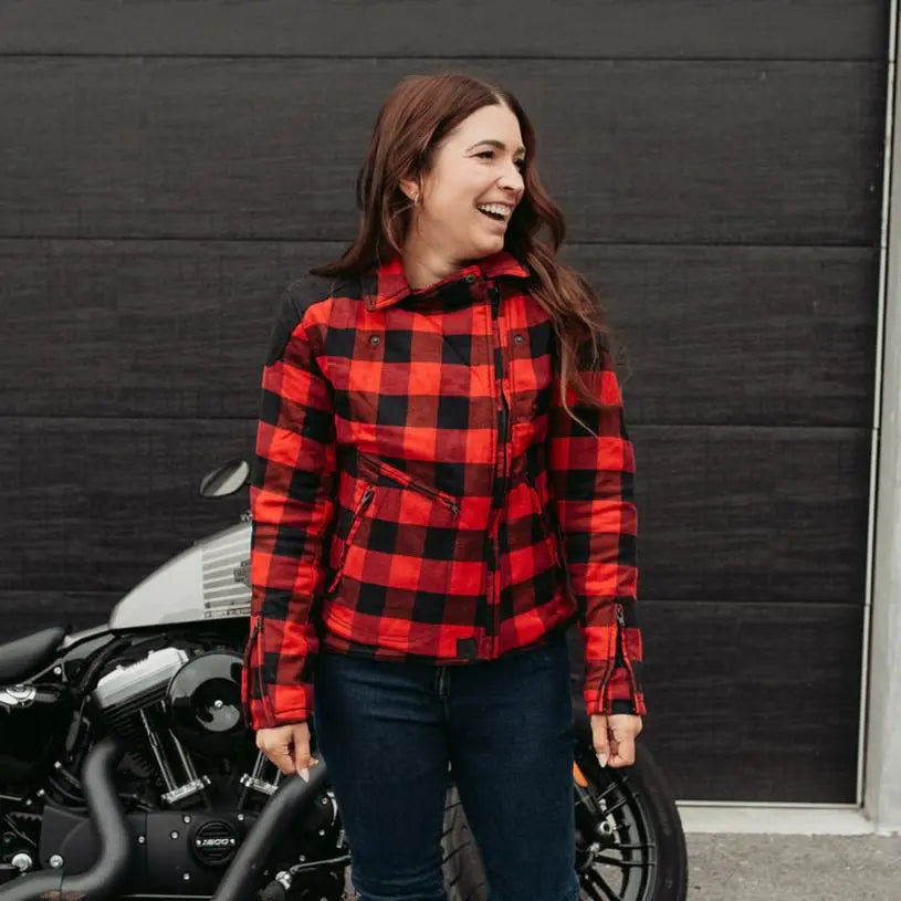 MotoGirl Jessie Flannel Ladies Textile Jacket Red  - FREE UK Shipping, FREE 365 Day Returns | Moto Central