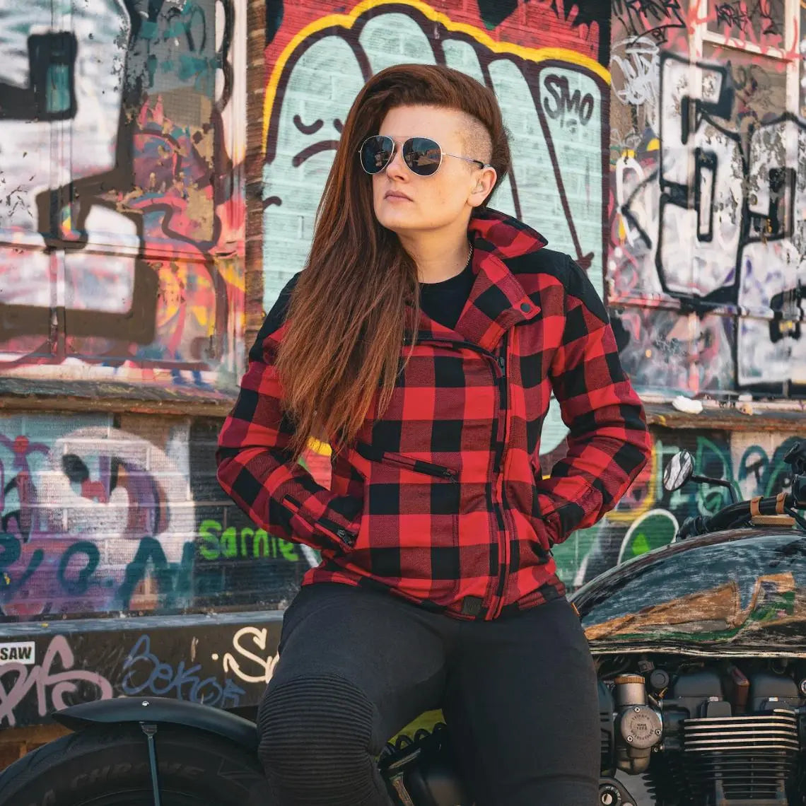 MotoGirl Jessie Flannel Ladies Textile Jacket Red  - FREE UK Shipping, FREE 365 Day Returns | Moto Central