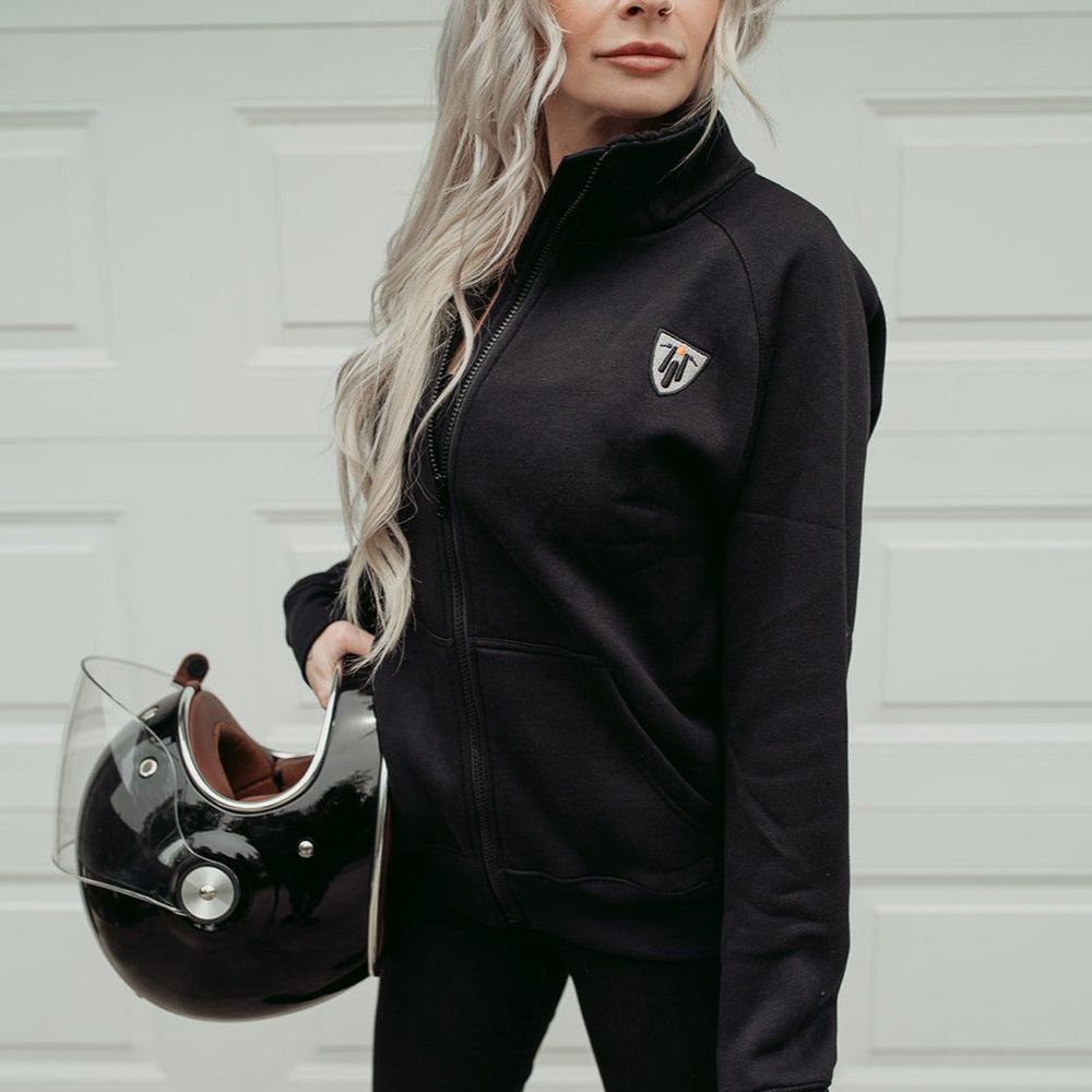 MotoGirl Snug Zippy Ladies Cotton Sweatshirt Black - FREE UK Shipping, FREE 365 Day Returns | Moto Central