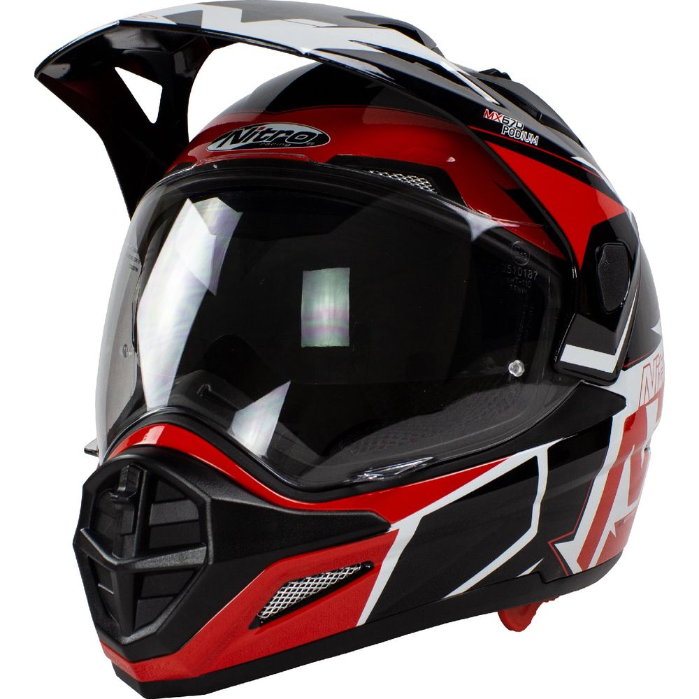 Nitro MX670 DVS Podium Pinlock Ready Adventure Helmet White / Black / Red - FREE UK Shipping, FREE 365 Day Returns | Moto Central