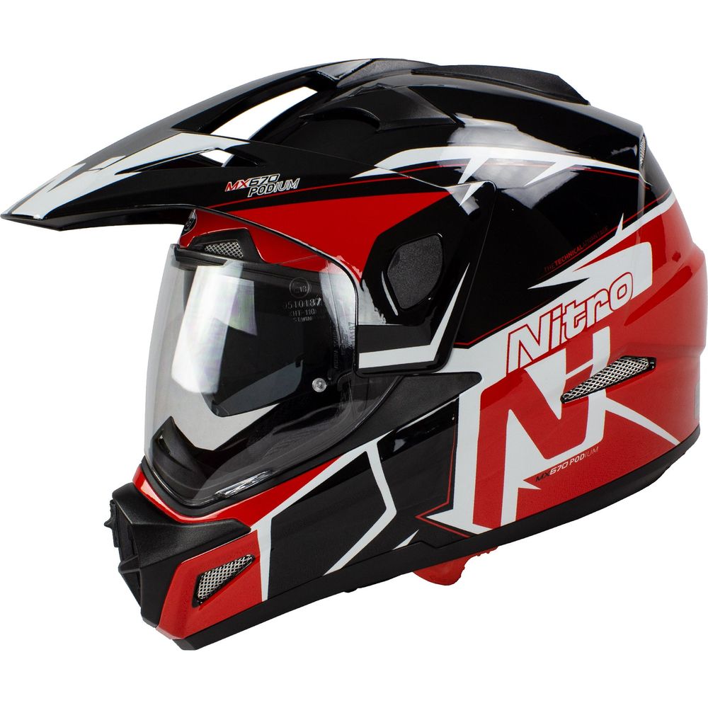 Nitro MX670 DVS Podium Pinlock Ready Adventure Helmet White / Black / Red - FREE UK Shipping, FREE 365 Day Returns | Moto Central