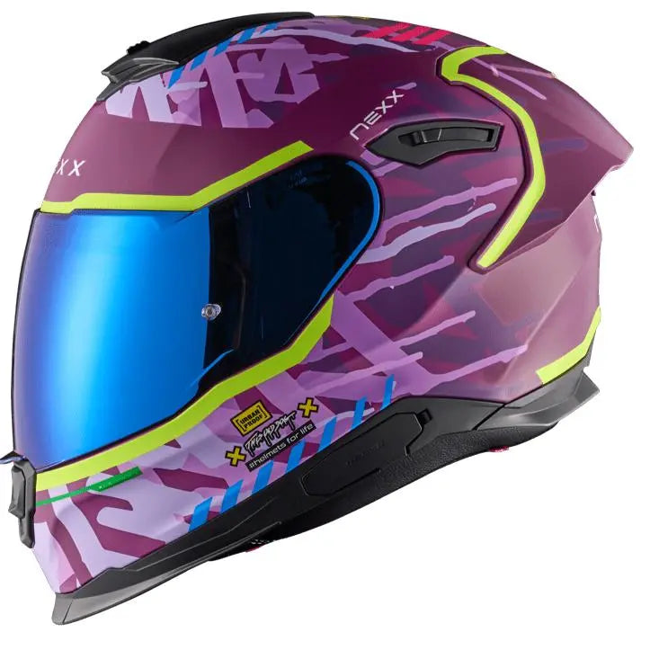 Nexx Y.100R Urbangram Full Face Helmet Matt Aubergine / Neon - FREE UK Shipping, FREE 365 Day Returns | Moto Central